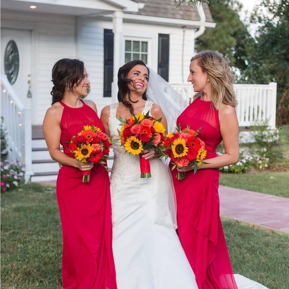 David’s Bridal Red Bridesmaid’s Gown - Picture 3 of 6